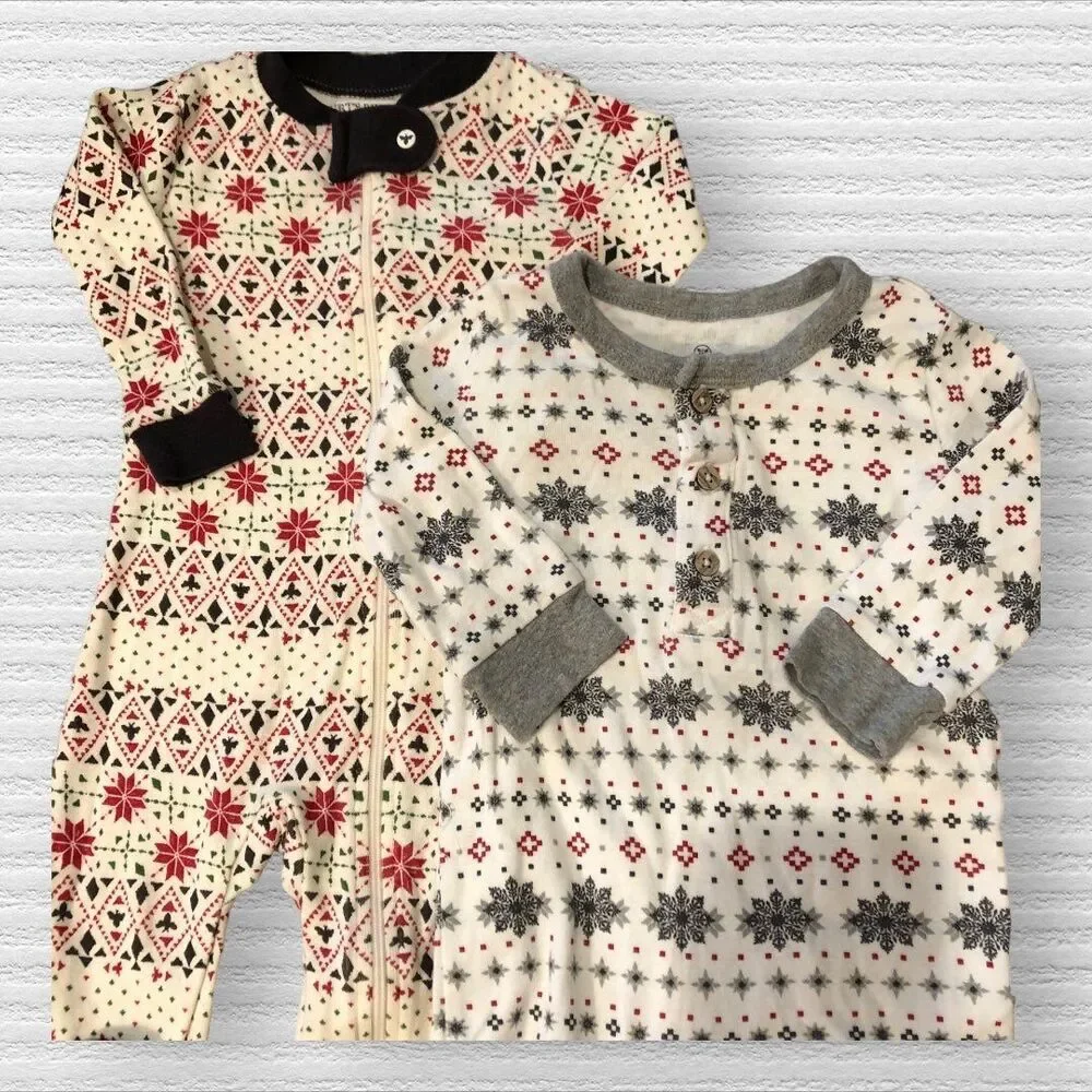 Burt’s Bees & The Honest Company Nortic Snowflake Sleepers 3/6M Winter Holiday